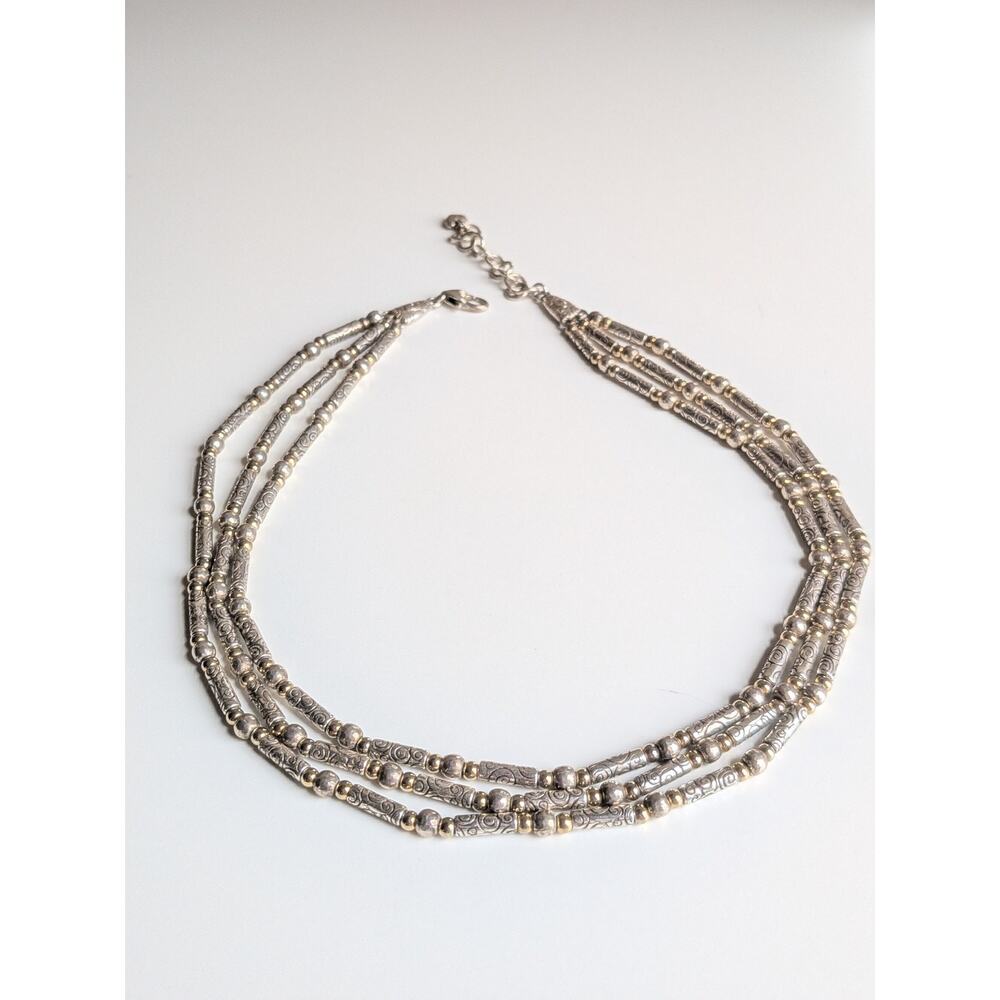 Brighton Boho Multi-Strand Beaded Necklace Silver Tone 16-18in
